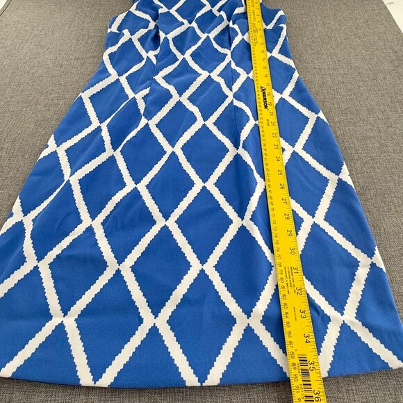 ALYX Sheath Dress Geometric Blue & White Sleeveless Boat Neck Size 8 Work Office - Picture 7 of 14